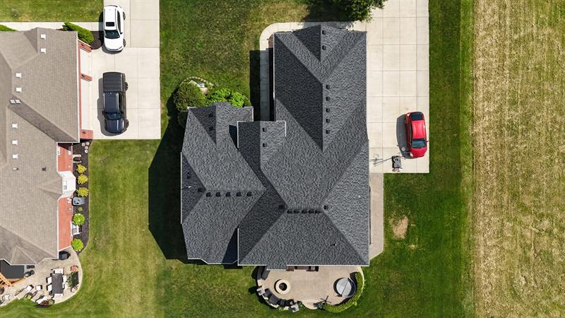 Dark complex roof seen from above